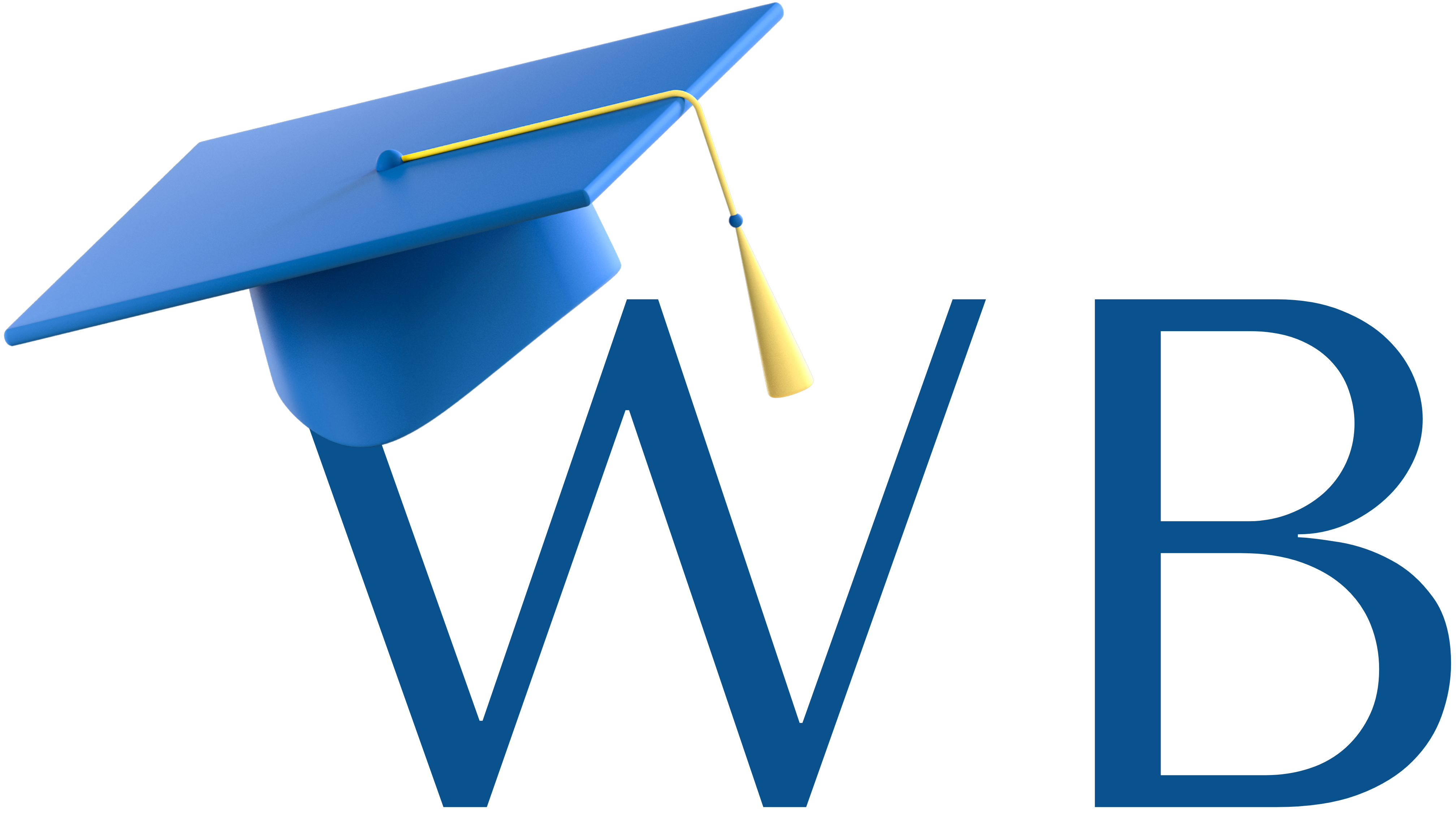 Graduation cap with 'WB' initials on a white background